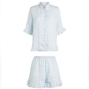 Daily sleeper blue white gingham linen pj lounge set
